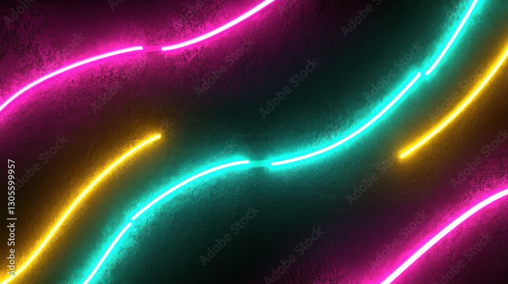Poster Glowing neon light curves create an abstract modern background image