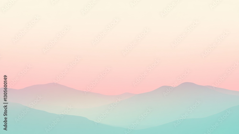 Poster simple color gradient of mountains fading into the pastel sky
