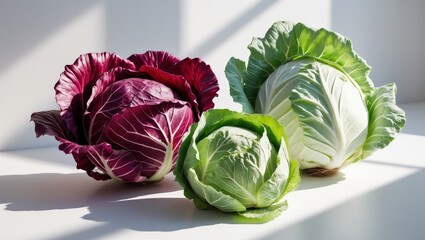 Obraz premium Cabbage varieties including red and green cabbage