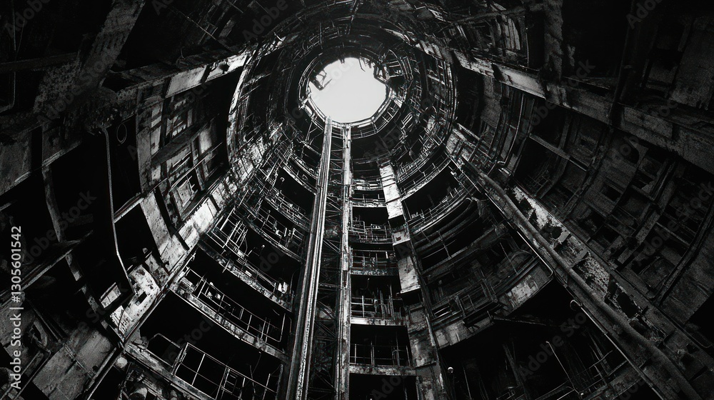 Poster interior view of a cylindrical structure with an opening at the top
