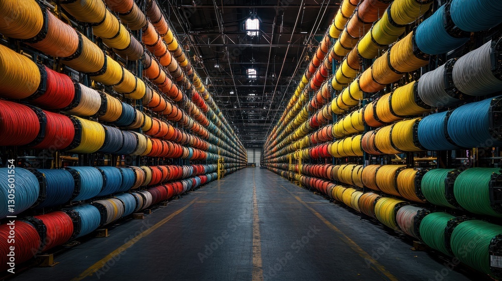 Aufkleber Numerous Colored Spools Of Wire Are Stacked In Rows And Columns