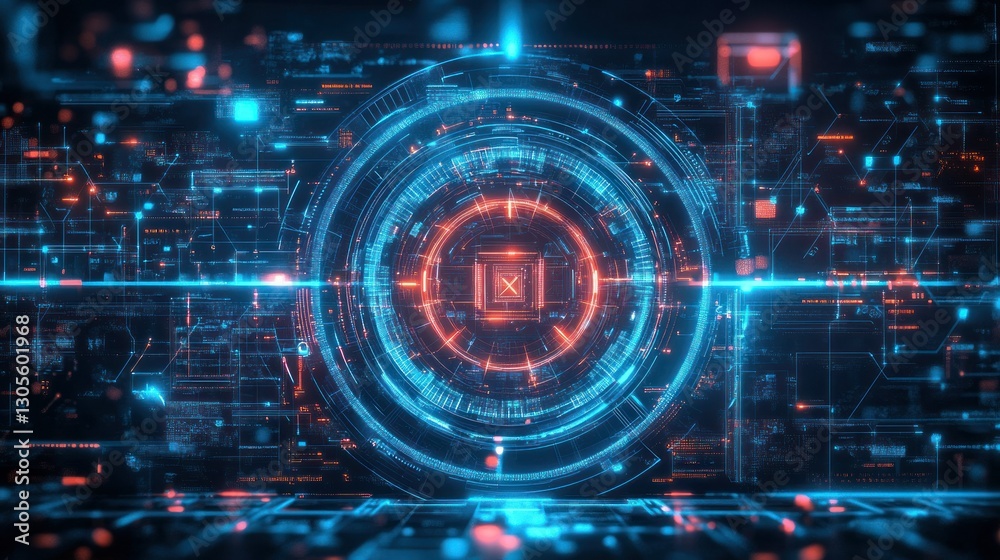 Poster Circular Technology Interface Representing Digital Data Processing Information