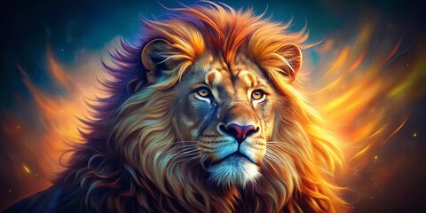 Naklejka premium Majestic Lion King Portrait: Powerful Animal Face Close-Up