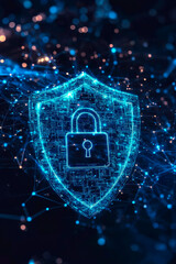 Fototapeta premium A blue shield with a padlock on top of it