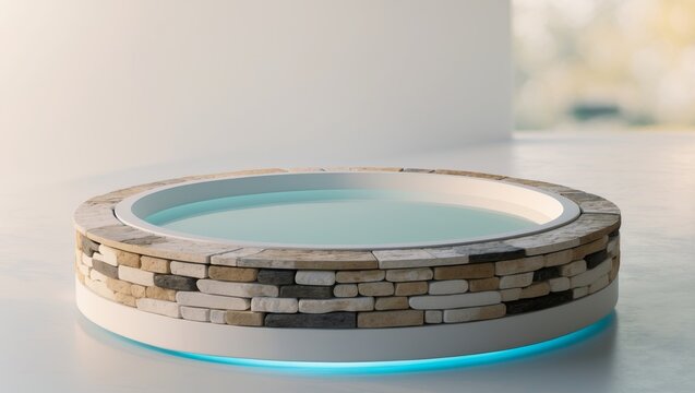 Modern Circular Hot Tub with Stone Accents.