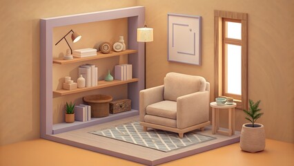 Fototapeta premium Beige home living room interior with armchair