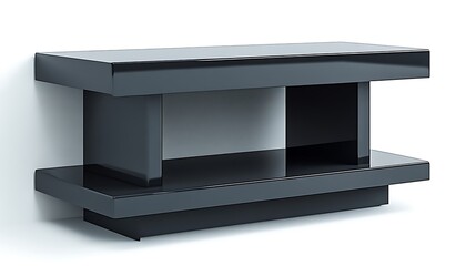 Glossy table on wall against bright background