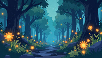 Obraz premium Magical glowing weeds in enchanted forest at midnight, mystical harmony
