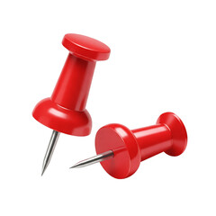Close-up of red push pins on transparent background, ideal for office and school supply visuals. Perfect for presentations, ads, and educational content
