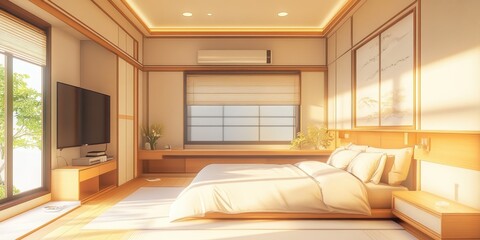 Interior of a comfortable and inviting minimalist style bedroom