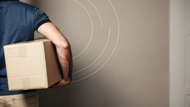 Delivery tracking concept with courier holding pac