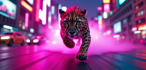 a Cheetah running at full speed in the city