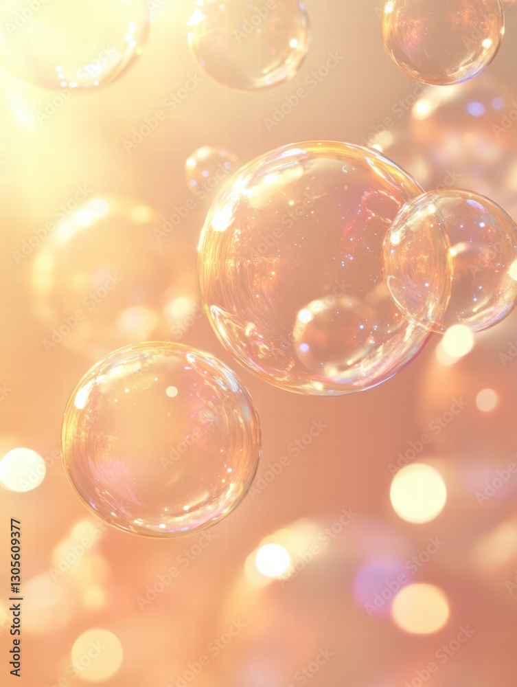Poster colorful soap bubbles floating through sunlight, creating a magical atmosphere during a summer celeb