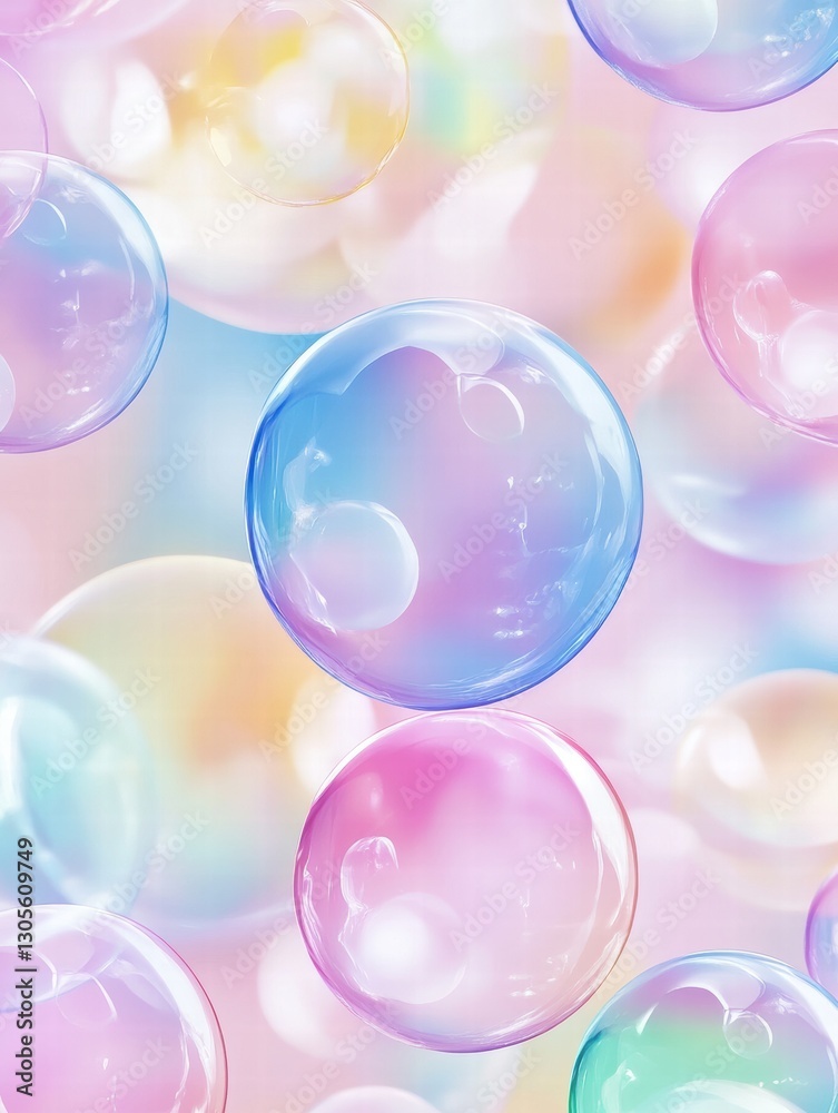 Aufkleber Colorful soap bubbles create a playful repeating pattern on a soft pastel background. Generative AI