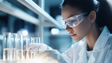 Scientist in lab using blockchain for research data tracking