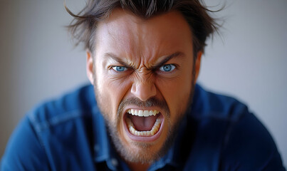 Intense man screaming, capturing raw anger and emotional frustration