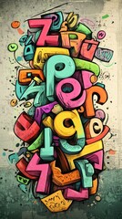 Colorful Graffiti Art with Overlapping Letters and Splatter Backgrounds