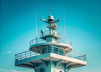 Minimalist Modern Ship Radar Antenna Tower Stock Photo