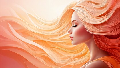 A digital painting of a woman with long orange hair.