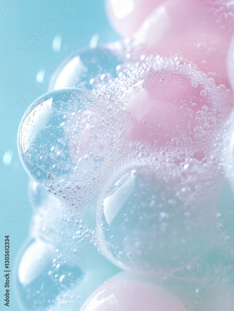 Fototapete Bubbles in pastel colors create a soft, dreamy atmosphere with gentle light and reflections in a serene setting. Generative AI