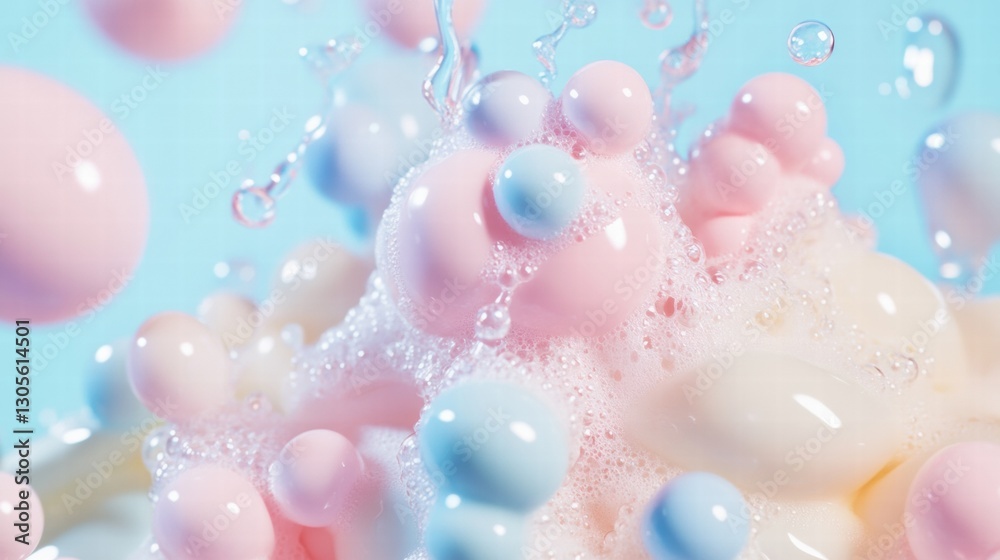 Leinwandbilder Colorful bubbles and foam create a vibrant abstract display in a lively atmosphere during bright daytime. Generative AI