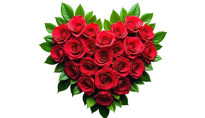Heart Shape Made Up of Red Roses with Green Leaves
