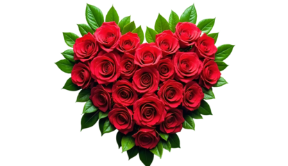 Heart Shape Made Up of Red Roses with Green Leaves
