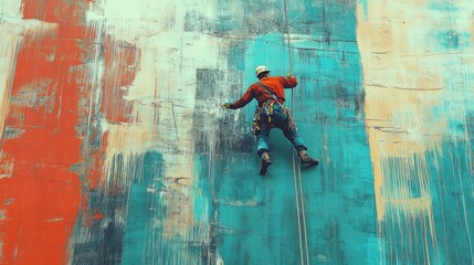 Worker paints large exterior wall