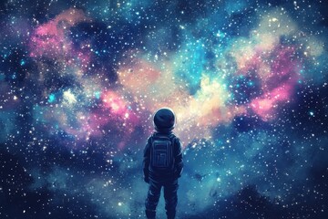 Obraz premium An astronaut is looking out into the infinite expanse of space