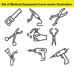 Fototapeta premium Medical Surgery Tools Icons Set - Vector Line Art Illustration.
