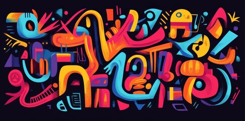 An abstract and colorful graphic displaying diverse shapes and shades