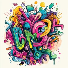 Naklejka premium Colorful cartoon artwork featuring stylized shapes in a vibrant composition