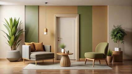 Modern Minimalist Interior Design Mockup: Earth Tones & Sci-Fi Elements