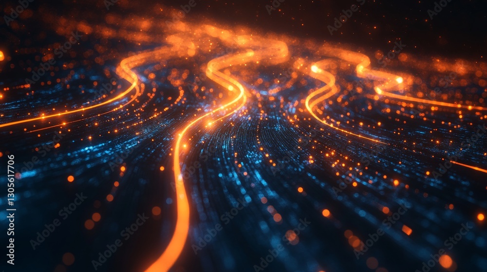 Poster digital roadmap for business process modernization. dynamic glowing path illustrates digital transfo