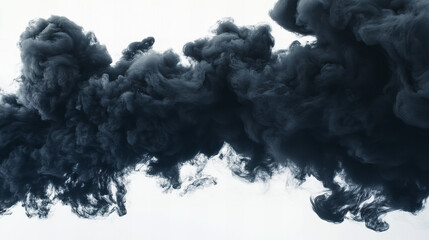 Fototapeta premium Dense black smoke cloud rising against a white background, ideal for pollution, fire disasters, and atmospheric effects in design