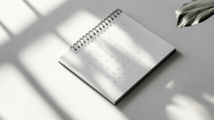 Minimalist calendar on a white surface with shadows