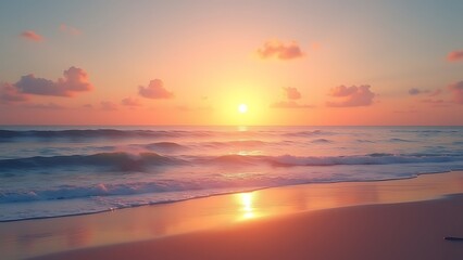 Fototapeta premium serene sunset over tranquil ocean, shore and gentle waves