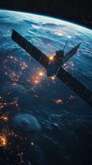 Obraz premium Satellite orbiting the earth showcasing hightech space exploration and global communication