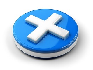 Obraz premium Blue Cross Button, 3D Render, White Background
