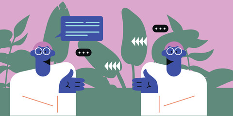 Smartphone with male and female profiles. Friends chatting. New generation. The concept of social networks, virtual relationships. Friends chatting and texting. Vector illustration.	
