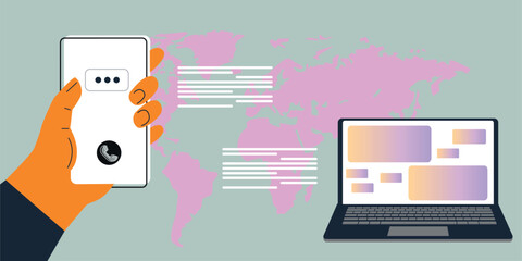 Smartphone with male and female profiles. Friends chatting. New generation. The concept of social networks, virtual relationships. Friends chatting and texting. Vector illustration.	
