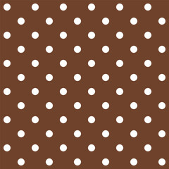 Timeless retro Mocha Brown polka dots vector seamless pattern, mid-century modern style rockabilly white polka dots brown background.