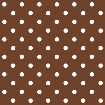 Timeless retro Mocha Brown polka dots vector seamless pattern, mid-century modern style rockabilly white polka dots brown background.