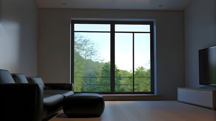 Modern empty living room interior panoramic wi