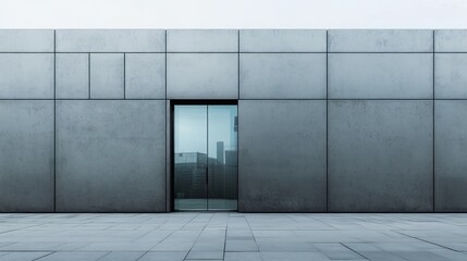 Modern concrete building facade with large window