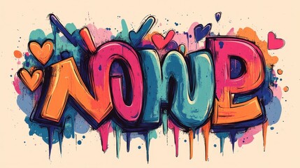 Colorful graffiti art featuring large capital letters and hearts