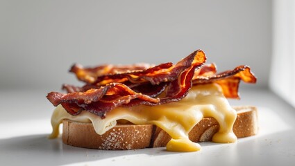 Delicious Layers of Crispy Bacon and Melted Cheese on Toasted Bread.