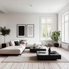 Modern and spacious living room showcases furniture and decor elements