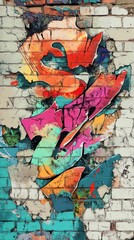 Colorful graffiti art appears on a weathered brick wall