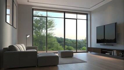 Modern empty living room interior panoramic wi